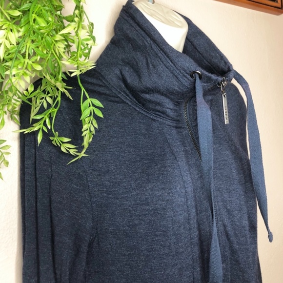 Athletic Flowy Blue Long Sleeve Tunic Draped Dress Top Pockets Relaxed Half Zip - Picture 5 of 7